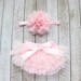 Baby Girl Ruffle Bottom Tutu Bloomer & Headband Set in Light Pink - Newborn Photo Set - Cake Smash - Diaper Cover - Baby Gift - 1st Birthday