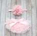 Baby Girl Ruffle Bottom Tutu Bloomer & Headband Set in Light Pink - Newborn Photo Set - Cake Smash - Diaper Cover - Baby Gift - 1st Birthday 