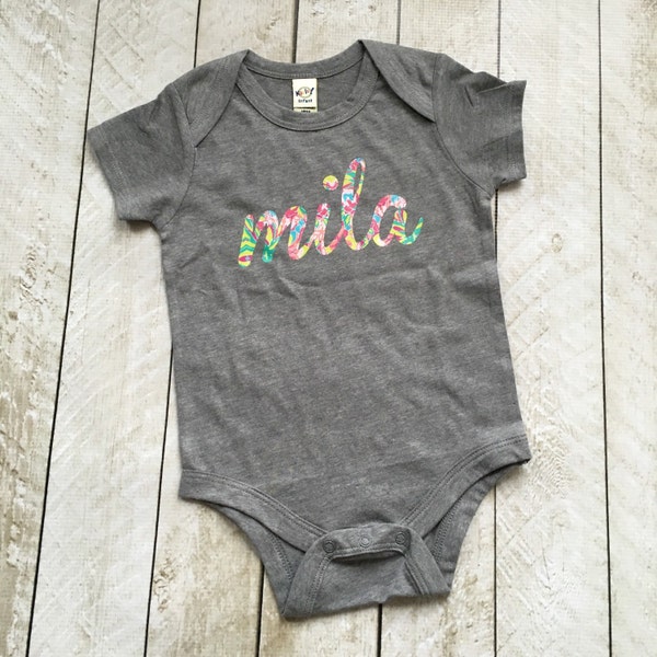 Personalized Colorful Font Infant Bodysuit in Grey - Infant - Baby Gift - Baby Girl - Birthday Photos - Cake Smash - by Couture Flower