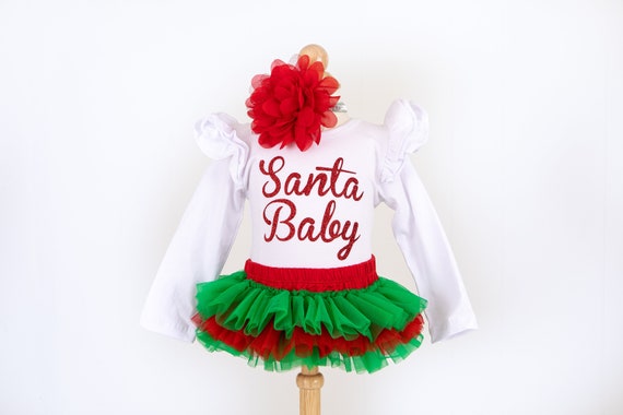 Santa Baby Outfit Set Infant Bodysuit in White Baby Bloomer