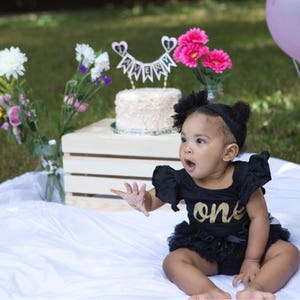 Peach First Birthday One Flutter Sleeve Leotard in Gold or Silver Glitter-Smash Cake Outfit-Photo Shoot 1st Birthday, also in Long Sleeve image 5