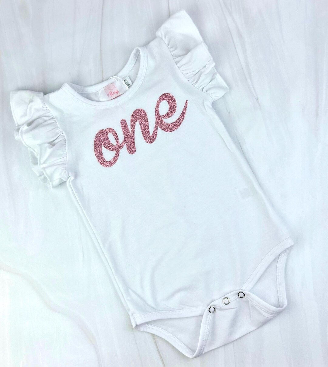 First Birthday "one" White Flutter Sleeve Bodysuit in Your Choice of 62 ...