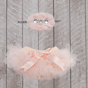Baby Girl Ruffle Bottom Tutu Bloomer & Headband Set in Peach - Newborn Photo Set - Cake Smash - Diaper Cover - Baby Gift - 1st Birthday