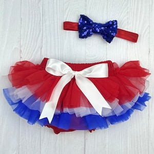 Baby Girl Ruffle Bottom Tutu Bloomer and Headband Set in Red white & Blue Newborn Photo Set-Cake Smash-Diaper Cover-Baby Gift - 1st Birthday