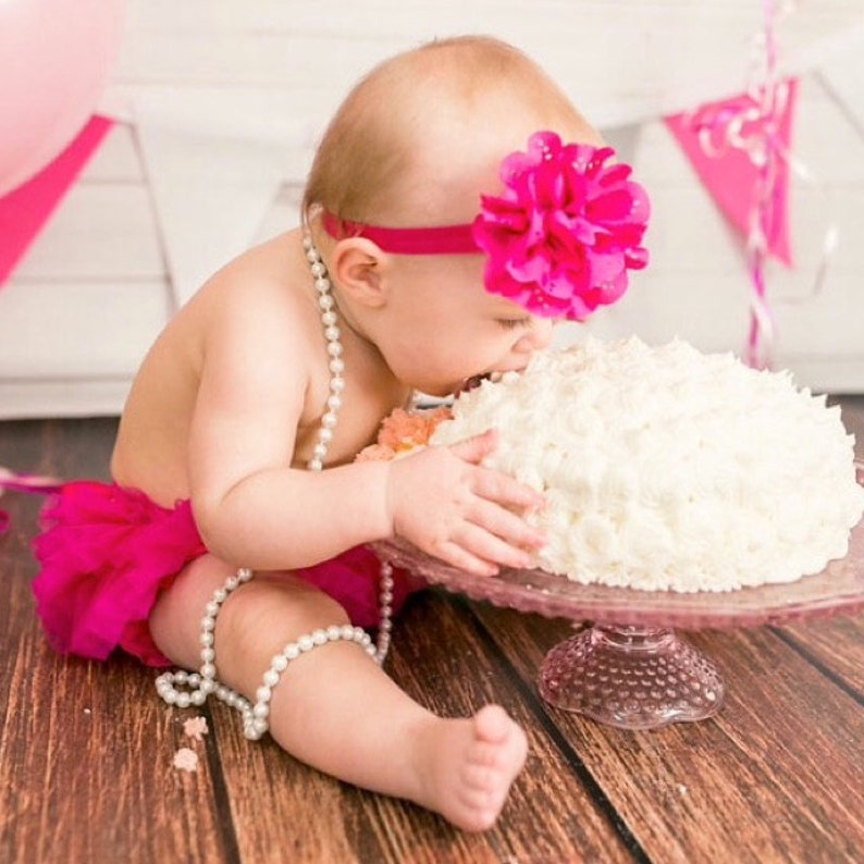 Baby Girl Ruffle Bottom Tutu Bloomer & Headband Set in Hot Pink Newborn Photo Set Cake Smash Diaper Cover Baby Gift First Birthday image 8