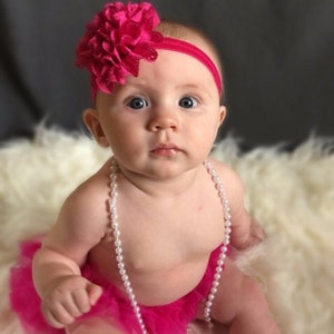 Baby Girl Ruffle Bottom Tutu Bloomer & Headband Set in Hot Pink Newborn Photo Set Cake Smash Diaper Cover Baby Gift First Birthday image 7