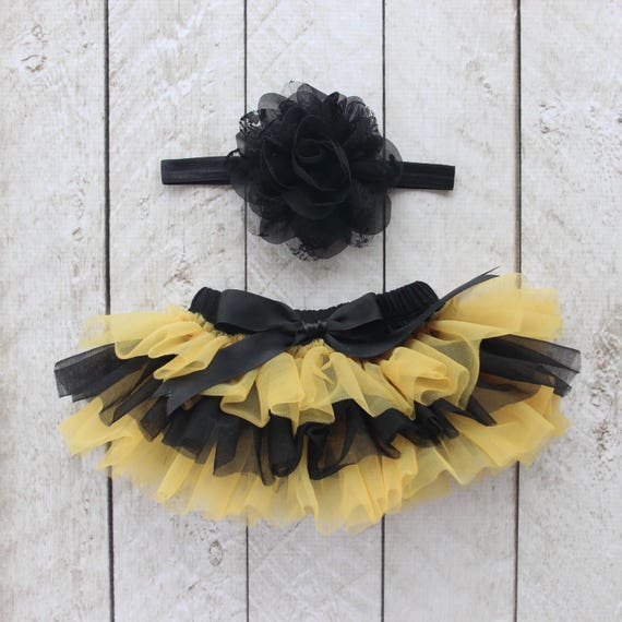 TEAM COLORS Baby Girl Ruffle Bottom Tutu Bloomer Headband Set in Black and Yellow Gold Newborn Cake Smash Diaper Cover Baby Gift Etsy
