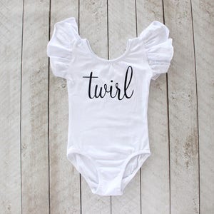 White & Black &quot;twirl&quot; Flutter Sleeve Leotard - Baby Leotard - Toddler Leotard - Tiny Dancer - Leotard - Birthday Outfit - Dance Outfit