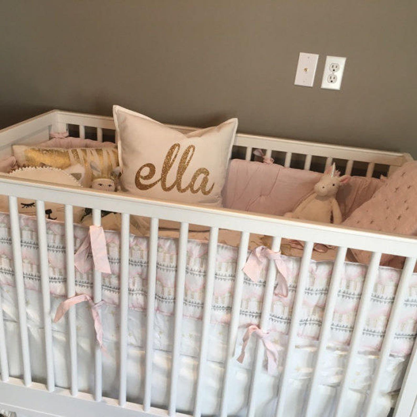 Personalized Gold Glitter Pillow Cover in White Nursery Etsy