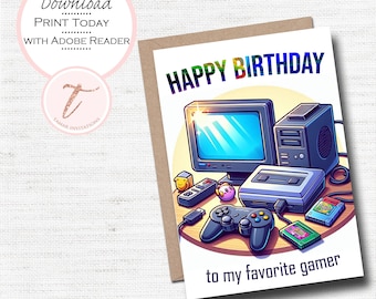 Tarjeta de cumpleaños para gamer, mando de videojuego, subir de nivel (PDF)