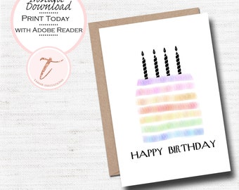 Digital Birthday Card, Birthday Cake, Modern Birthday, Layer Cake, Watercolors, Girl or Boy, Digital Download
