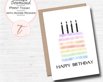 Tarjeta de cumpleaños con acuarela, pastel de capas moderno (descarga digital)