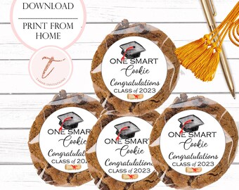 Digital Graduation Stickers Tags, One Smart Cookie, Favors Stickers Label, Favor Tags, Graduation Party Favor, Digital