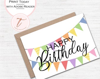 Tarjeta de cumpleaños imprimible: diseño de pancarta colorida (descarga digital)