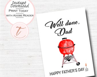 BBQ Grill Father's Day Card, Printable PDF (Digital Download)