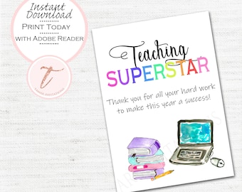 Digital Teacher Thank You Card - Virtual Teaching Appreciation Card - PDF Printable Download