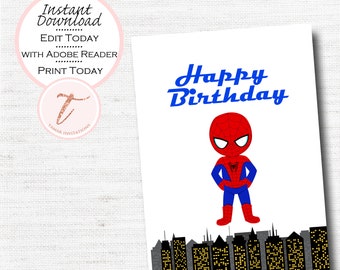 Superhero Birthday Card, Printable PDF (Digital Download)