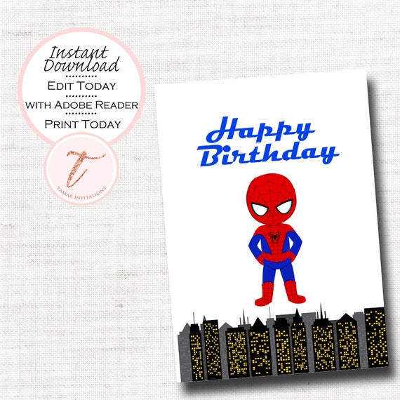 printable birthday card happy birthday day card for dad friend boy superhero pdf instant download by tamar invitations catch my party