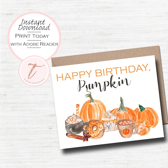 Printable Birthday Card - Pumpkin Birthday - Happy Birthday Pumpkin - Pumpkin Spice - Magic PDF Instant Download Il_570xn