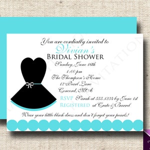 Digital Breakfast at Tiffanys Bridal Shower Invitation , Little Black Dress - with Digital Back