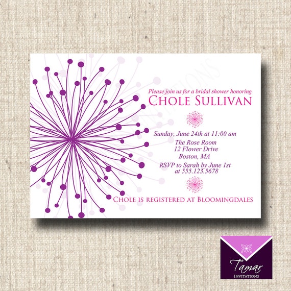 Printable Bridal Shower or Baby Shower Invitation Card - Modern Flower Design Il_570xn