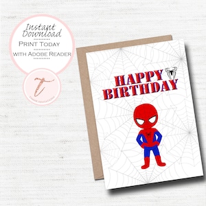 Cartão de aniversário digital, cartão de feliz aniversário para pai, amigo, menino, super-herói PDF para download para impressão