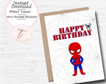 Superhero Birthday Card, Printable Spiderman Design (PDF Download)