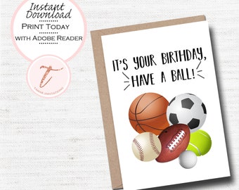 Sports Birthday Card, Boy or Girl, Allstar Theme (Digital Download)