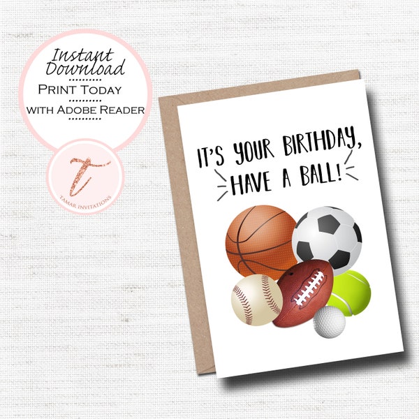 Digital Birthday Card, Happy Birthday, Friend, Boy, Girl, Sports, Baseball, Basketball, Football, Soccer, Allstar, Digital Download