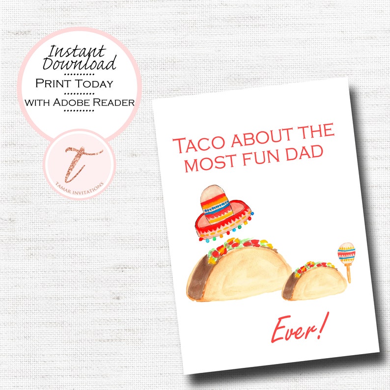 Digital Father's Day card, Happy Father's Day card for Dad, Husband, Grandpa, Taco Dad PDF Printable Download image 1