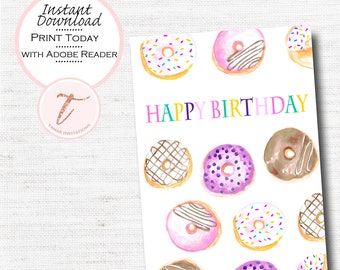 Digital Birthday Card, Donut Birthday Wishes, Sweets, Printable card