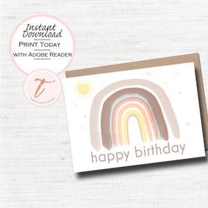 Digital Birthday Card, Whimsical Birthday Wishes,  Rainbow Happy Birthday Card, Cute Birthday, PDF Printable Download