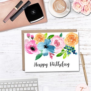 Digitale Geburtstagskarte, wunderliche Geburtstagswünsche, Aquarell Blumen, alles Gute zum Geburtstagskarte, Mama, Oma, Schwester, digitaler PDF Download