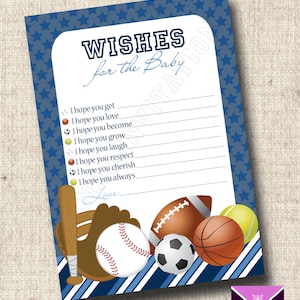 Digital SPORTS BABY SHOWER Wishes card - Shower Game Card