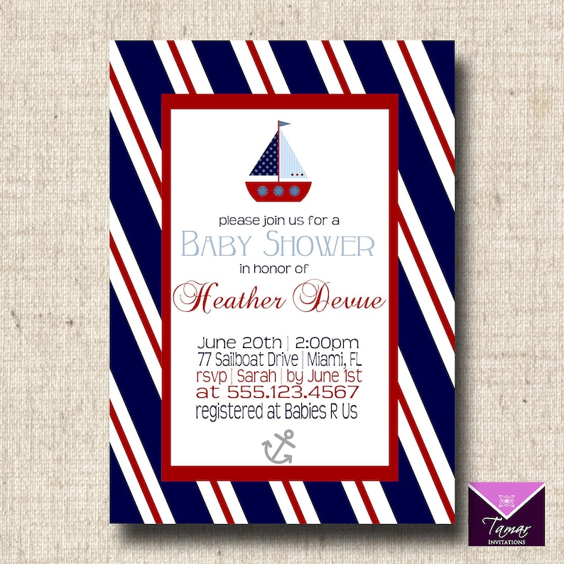Printable Baby Shower or Birthday Invitation Nautical Etsy