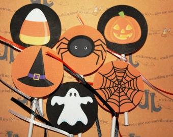 Printable Halloween Party Tags Toppers-  Pumpkins, Ghosts, Spiders and Witches - INSTANT DOWNLOAD
