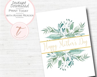 Digital Mother's Day card, Happy Mother's Day card for Mom, Wife, Grandma,  Watercolor Floral, PDF Digital  Download