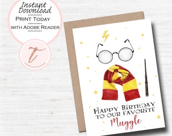 Tarjeta de cumpleaños de mago: temática mágica, diseño muggle (descarga digital)