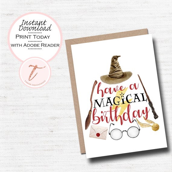 Printable Birthday Card - Have A Magical Birthday - Wizard Magic PDF Instant Download Il_570xn