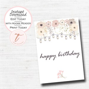Digital Birthday Card, Whimsical Birthday Wishes,  Floral Happy Birthday Card, Cute Birthday, PDF Instant Download