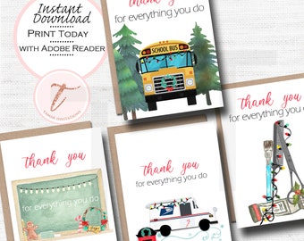 Instant Printable Thank You Cards, Appreciation Holiday Card, Thank You Service Worker, Xmas Gift Card, Mailman, Bus Driver, Teacher, Hair