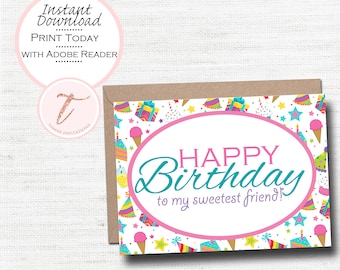 Tarjeta de cumpleaños con dulces: tarjeta imprimible para amigos (descarga en PDF)