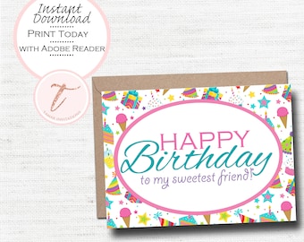 Digital Birthday Card - Happy Birthday - Have A Sweet Birthday - Magical Birthday - Candy - Friend Card - PDF Printable Download