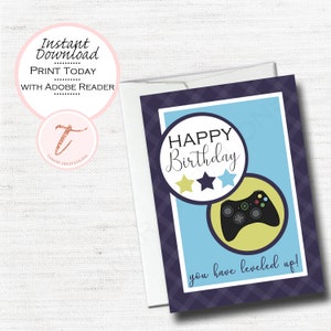 Digital Birthday Day Card, Gamer Birthday, Video Game Controller, Level Up Birthday Card, Gamer, Video Game, Digital Download, PDF