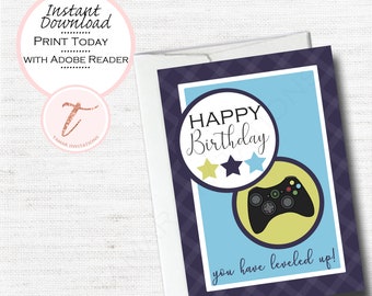 Tarjeta de cumpleaños para gamer, mando de videojuego, subir de nivel (descarga digital)