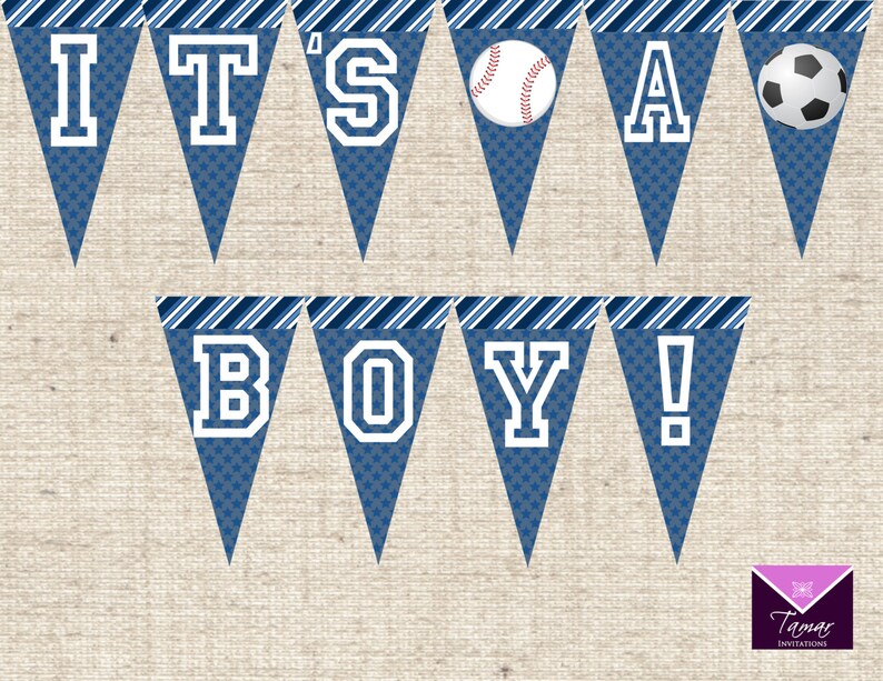 Printable SPORTS Baby Shower Pennant Banner INSTANT DOWNLOAD Etsy