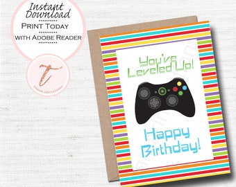 Video Game Controller Birthday Card, Level Up Gamer (Digital Download)