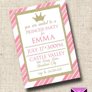 Digital Princess Party Invitation, Princess Birthday Invitation, Pink and Gold, Princess Baby Shower