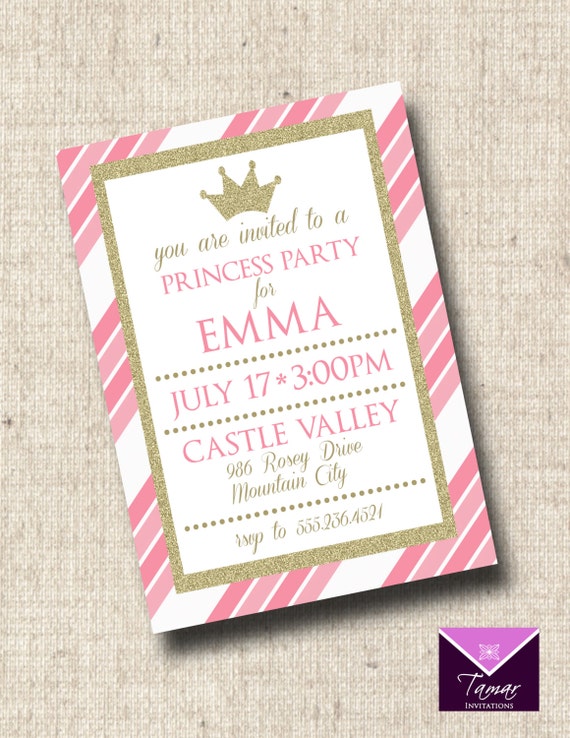 Printable Princess Party Invitation, Princess Birthday Invitation, Pink