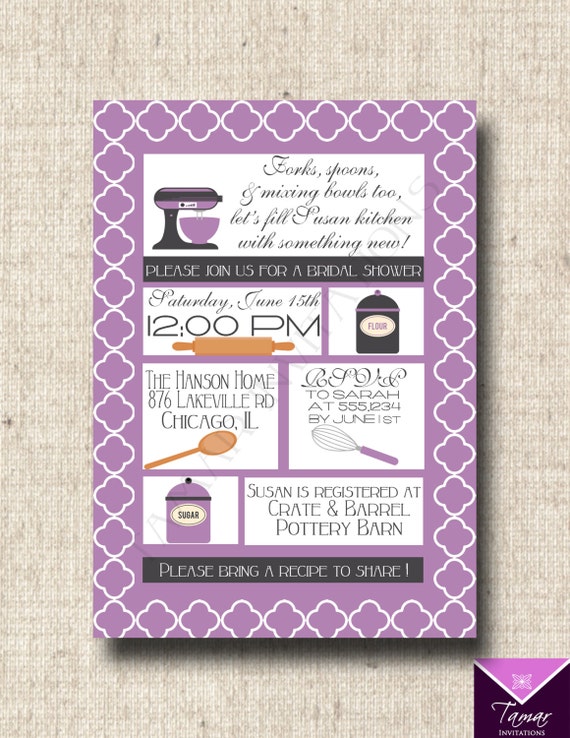 Kitchen Bridal Shower Invitation - Baking/Cooking, Recipe Card, Tags/Toppers -Modern Quarterfoil Design- PRINTABLE Il_570xn